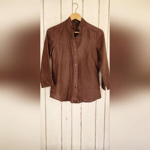 100% linen Autograph priest collar brown blouse sz S